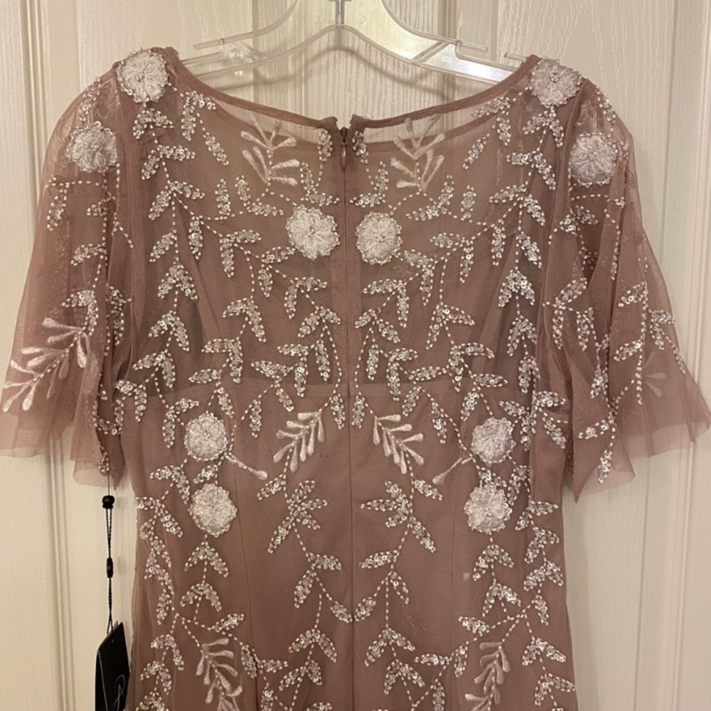 Adrianna Papell Embellished Flutter-Sleeve Sheath Dress in Dusted Petal/Ivory - Picture 10 of 13